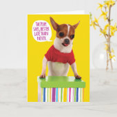 Funny Chihuahua Belated Birthday Card Karte (Gelbe Blume)