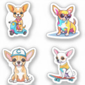 Funny Chihuahua Cartoon Art 4 Pack Stickers Aufkleber (Vorderseite)