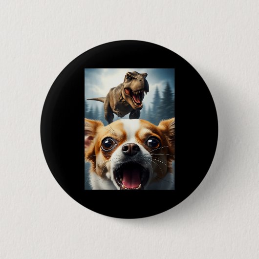Funny Chihuahua Dog Selfie With T-rex Women Men Ki Button (Vorderseite)