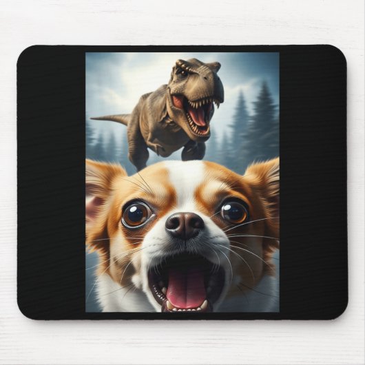 Funny Chihuahua Dog Selfie With T-rex Women Men Ki Mousepad (Vorne)
