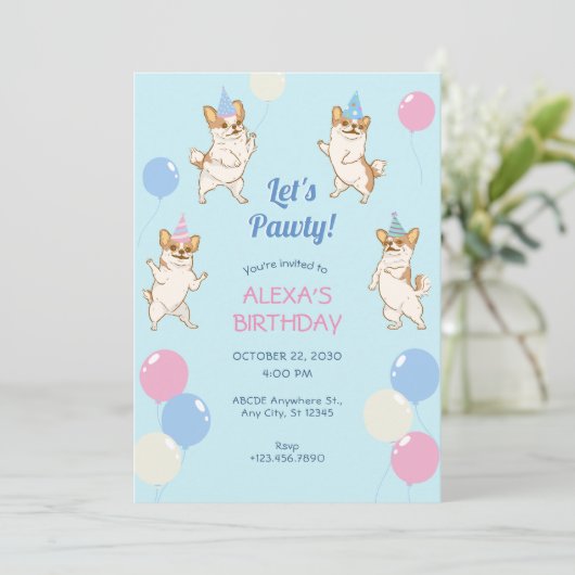 Funny Chihuahua Dog tanzend Geburtstag Einladung (Stehend Vorderseite)