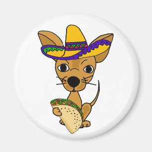 Funny Chihuahua frisst Taco Cartoon Magnet