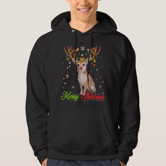 Funny Chihuahua Hund mit Antlern Frohe Weihnachten Hoodie (Vorderseite)