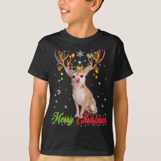 Funny Chihuahua Hund mit Antlern Frohe Weihnachten T-Shirt