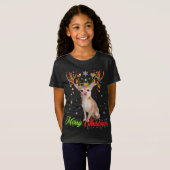 Funny Chihuahua Hund mit Antlern Frohe Weihnachten T-Shirt (Vorne ganz)