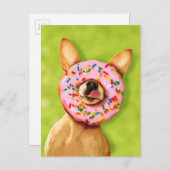 Funny Chihuahua Hund mit Sprinkle Donut auf Nase Postkarte (Vorne/Hinten)