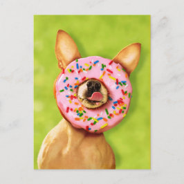 Funny Chihuahua Hund mit Sprinkle Donut auf Nase Postkarte