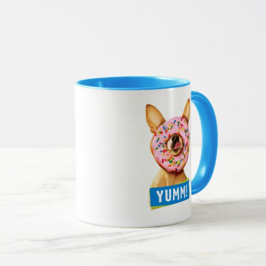 Funny Chihuahua Hund mit Sprinkle Donut auf Nase Tasse (VorderseiteRechts)
