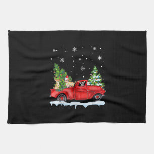 Funny Chihuahua mit dem roten Lkw Weihnachtsfeiert Geschirrtuch