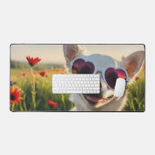 Funny Chihuahua mit Sonnenbrille auf einer Wiese Schreibtischunterlage (Tastatur & Maus)