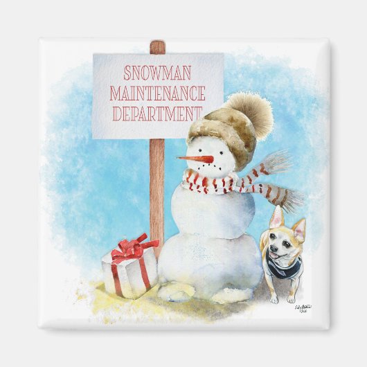Funny Chihuahua Snowman Magnet (Vorne)
