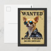 Funny Chihuahua WANTED Poster with Cool Sunglasses Postkarte (Vorne/Hinten)