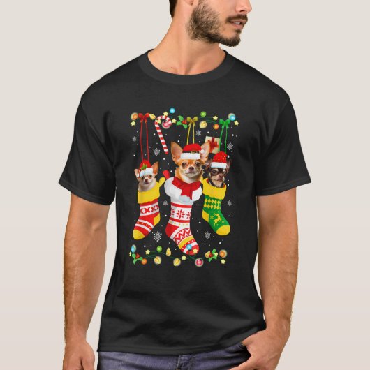 Funny Chihuahua Weihnachtsleuchten Geschenk für Hu T-Shirt (Vorderseite)