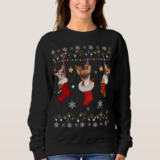 Funny Chihuahua Weihnachtssocken Lights Geschenk D Sweatshirt (Vorderseite)