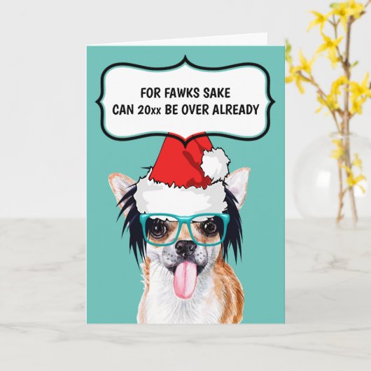 Funny Chihuahua wünscht Jahr über Witz Weihnachtsm Karte (Gelbe Blume)