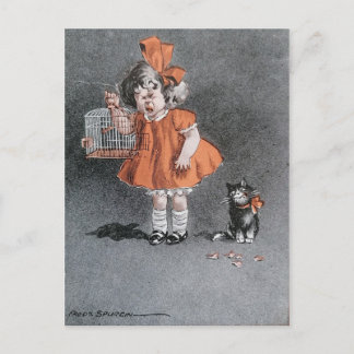 Funny Child und freche Cat Vintag antiken Postkarte