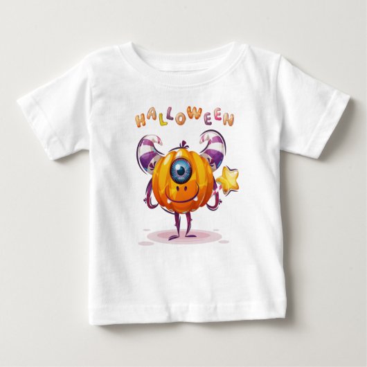 Funny Childish Halloween Pumpkin mit Zauberstab Baby T-shirt (Vorderseite)