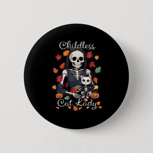Funny Childless Cat Lady Halloween Kostüm Party K Button (Vorderseite)