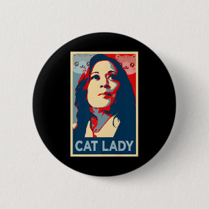 Funny Childless Cat Lady Kamala Harris Girls Empow Button