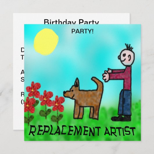 Funny Childlike Replacement Artist Birthday Einladung (Vorne/Hinten)