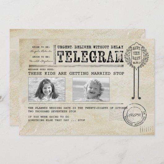 Funny Chilhood Fotos | Save the Date Telegramm (Vorne/Hinten)