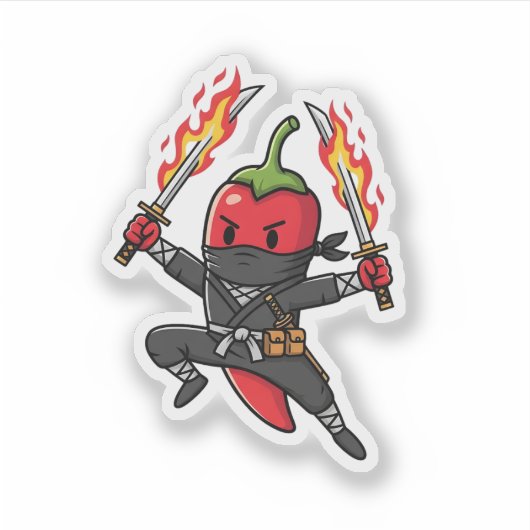 Funny Chili Pepper Fire Ninja Samurai Illustration Aufkleber (Vorderseite)