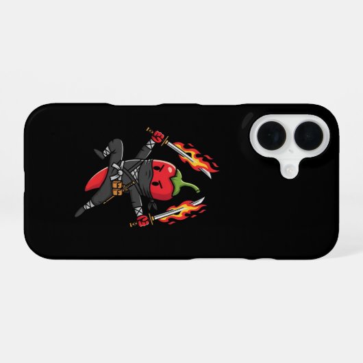 Funny Chili Pepper Fire Ninja Samurai Illustration iPhone 16 Hülle (Rückseite (Horizontal))