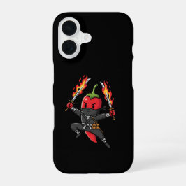 Funny Chili Pepper Fire Ninja Samurai Illustration iPhone 16 Hülle