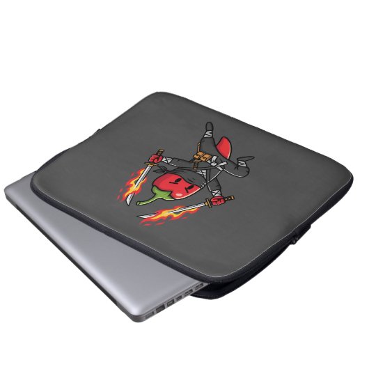 Funny Chili Pepper Fire Ninja Samurai Illustration Laptopschutzhülle (Vorne Knopf)