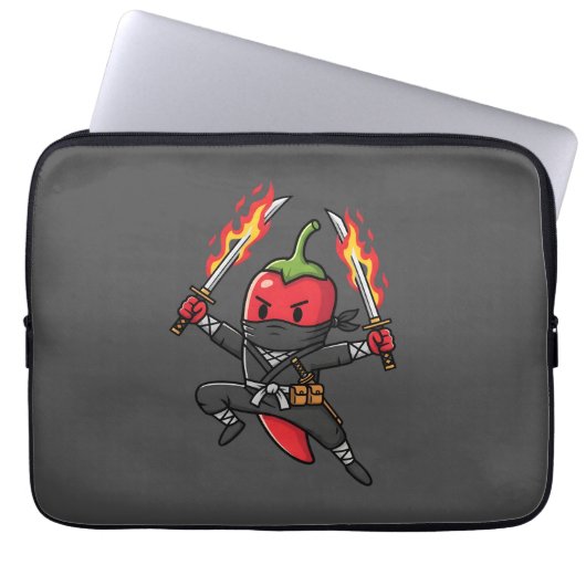 Funny Chili Pepper Fire Ninja Samurai Illustration Laptopschutzhülle (Vorderseite)