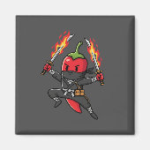 Funny Chili Pepper Fire Ninja Samurai Illustration Magnet (Vorne)