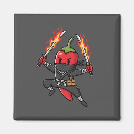 Funny Chili Pepper Fire Ninja Samurai Illustration Magnet (Vorne)