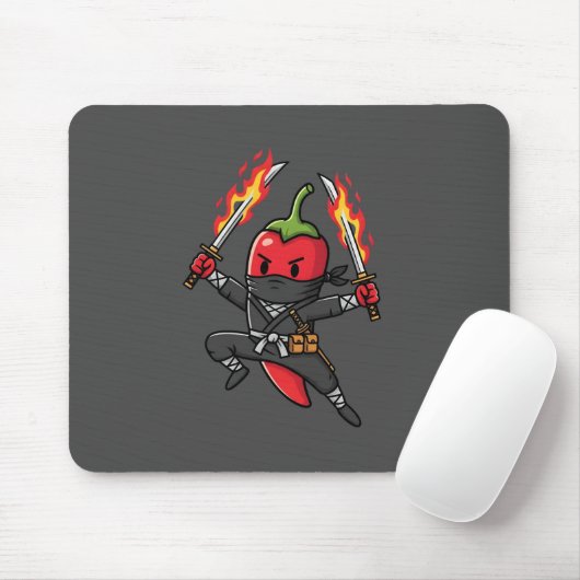 Funny Chili Pepper Fire Ninja Samurai Illustration Mousepad (Mit Mouse)