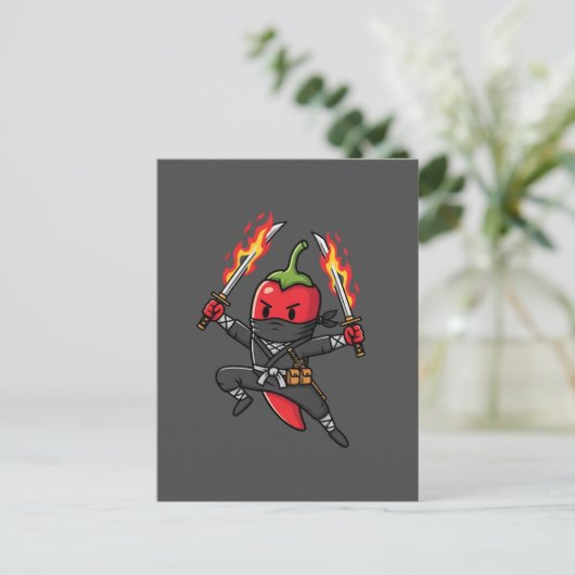 Funny Chili Pepper Fire Ninja Samurai Illustration Postkarte (Stehend Vorderseite)