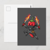 Funny Chili Pepper Fire Ninja Samurai Illustration Postkarte (Vorne/Hinten)