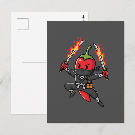 Funny Chili Pepper Fire Ninja Samurai Illustration Postkarte (Vorne/Hinten)