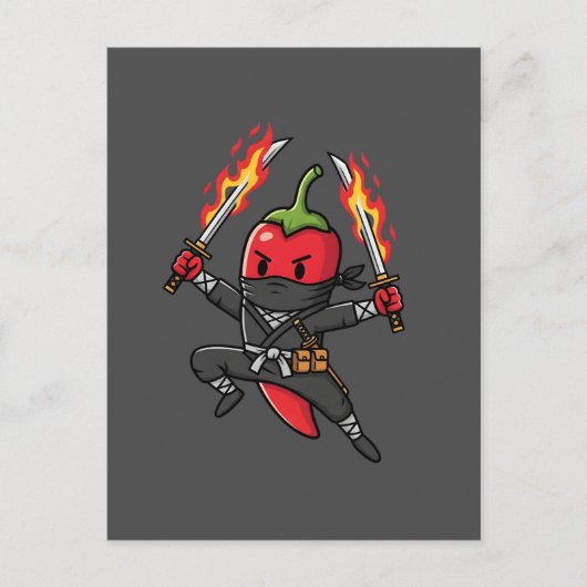 Funny Chili Pepper Fire Ninja Samurai Illustration Postkarte (Vorderseite)