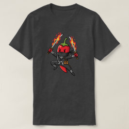 Funny Chili Pepper Fire Ninja Samurai Illustration T-Shirt