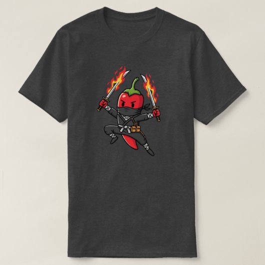 Funny Chili Pepper Fire Ninja Samurai Illustration T-Shirt (Design vorne)