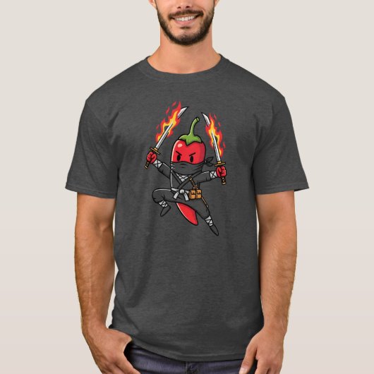 Funny Chili Pepper Fire Ninja Samurai Illustration T-Shirt (Vorderseite)