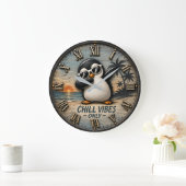 Funny Chill Vibes Only Penguin Große Wanduhr (Zuhause)
