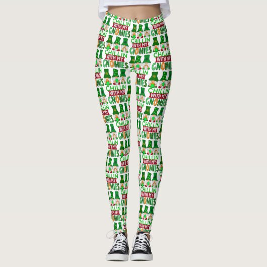 Funny Chillin mit Gnomies St Patricks Day Leggings (Vorderseite)
