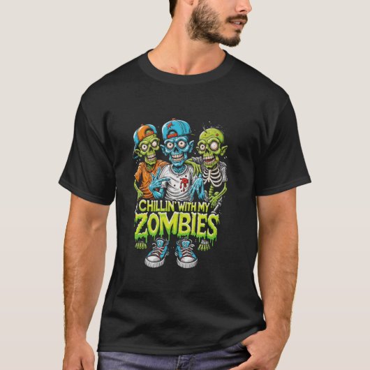 Funny Chillin mit meinen Zombies Zombie Halloween  T-Shirt (Vorderseite)