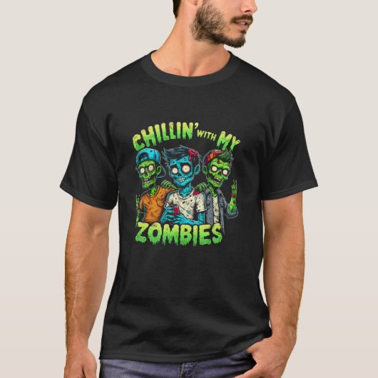Funny Chillin mit meinen Zombies Zombie Halloween  T-Shirt (Vorderseite)