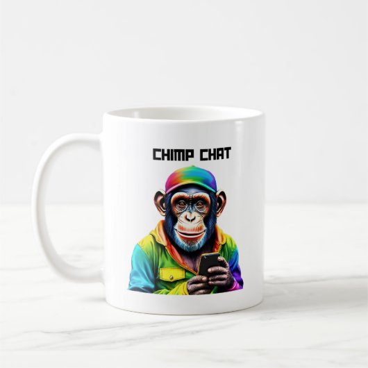 Funny-Chimp Chat-Schimpanse mit Telefon- Kaffeetasse (Links)