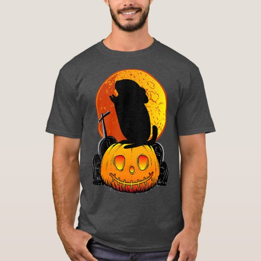 Funny Chinchilla on Pumpkin Howling on Moon Fun T-Shirt (Vorderseite)