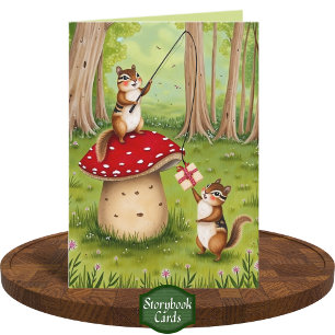 Funny Chipmunks Playing Toadstool Happy Birthday Karte