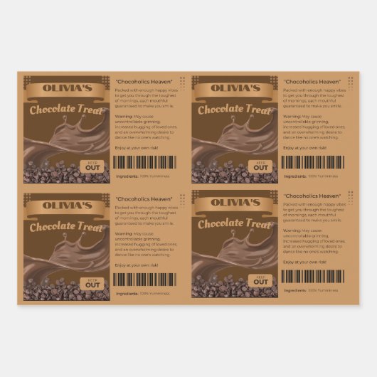 FUNNY Chocoholics - Schokolade-Leckereien gepackt Geschenkpapier Set (Vorderseite)