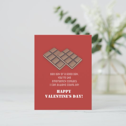 Funny Chocolate Bar Valentine's Day Message Card Postkarte (Stehend Vorderseite)