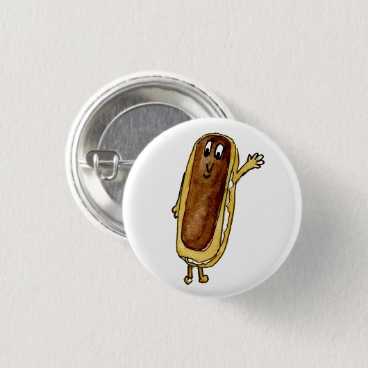 Funny Chocolate Eclair Quirky Cake Cartoon Art Button (Vorne & Hinten)